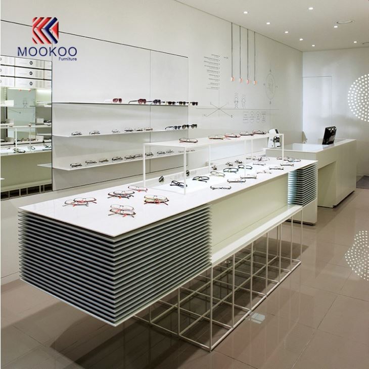 Mdf Coated Paint White Eyeglasses Cabinet Showcase Design